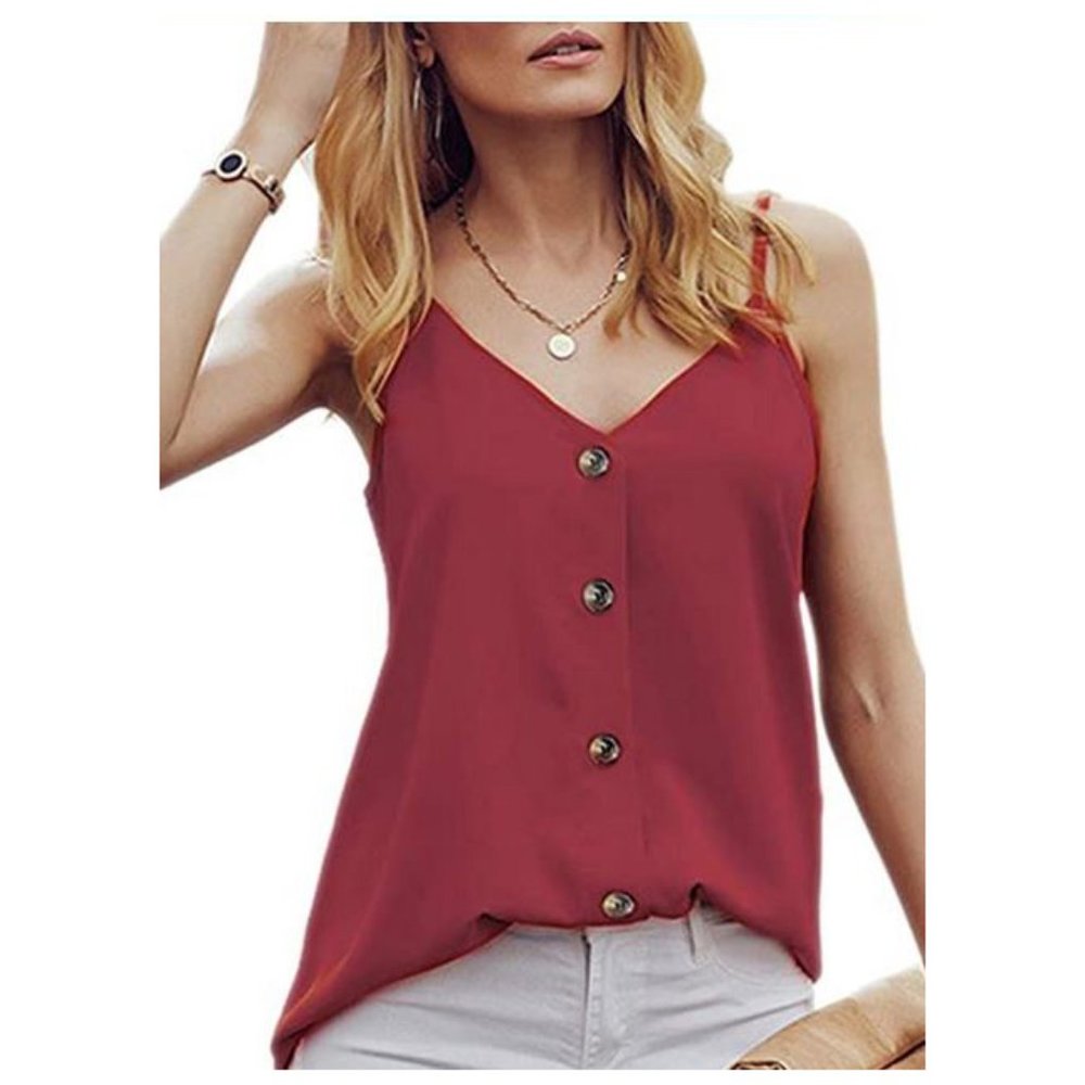 Button Down Spaghetti Strap V-Neck Blouse TANK TOP